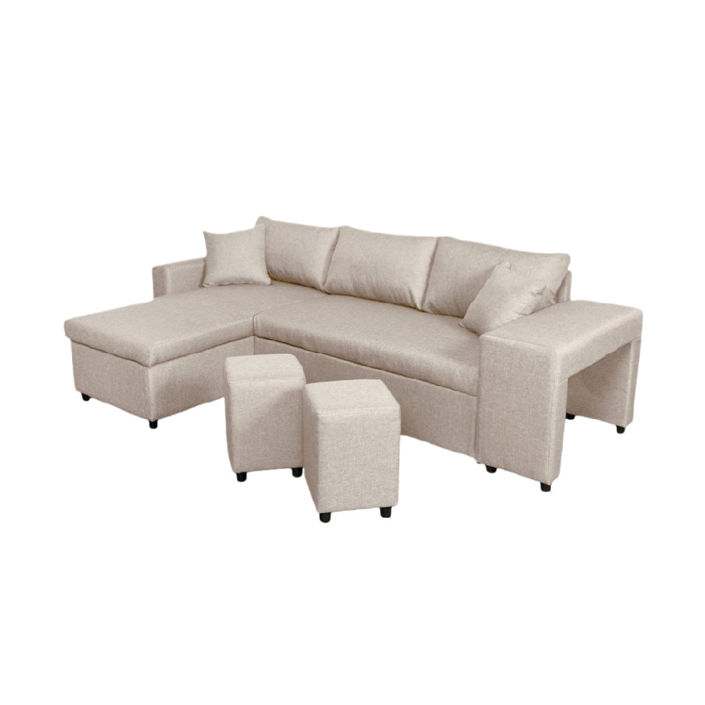 Canapé d'angle avec poufs en tissu - idéal pour le salon - 240 x 180 x 85